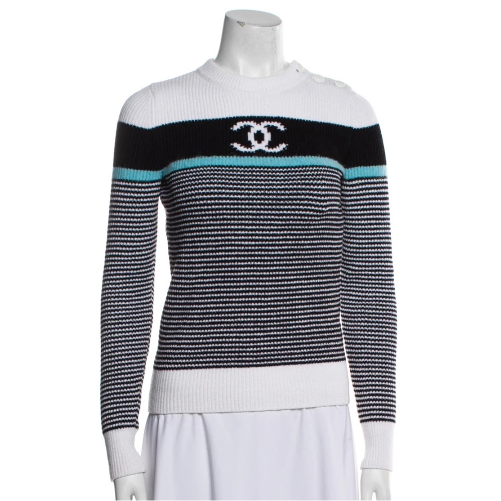 Chanel Black and White Striped Sweater